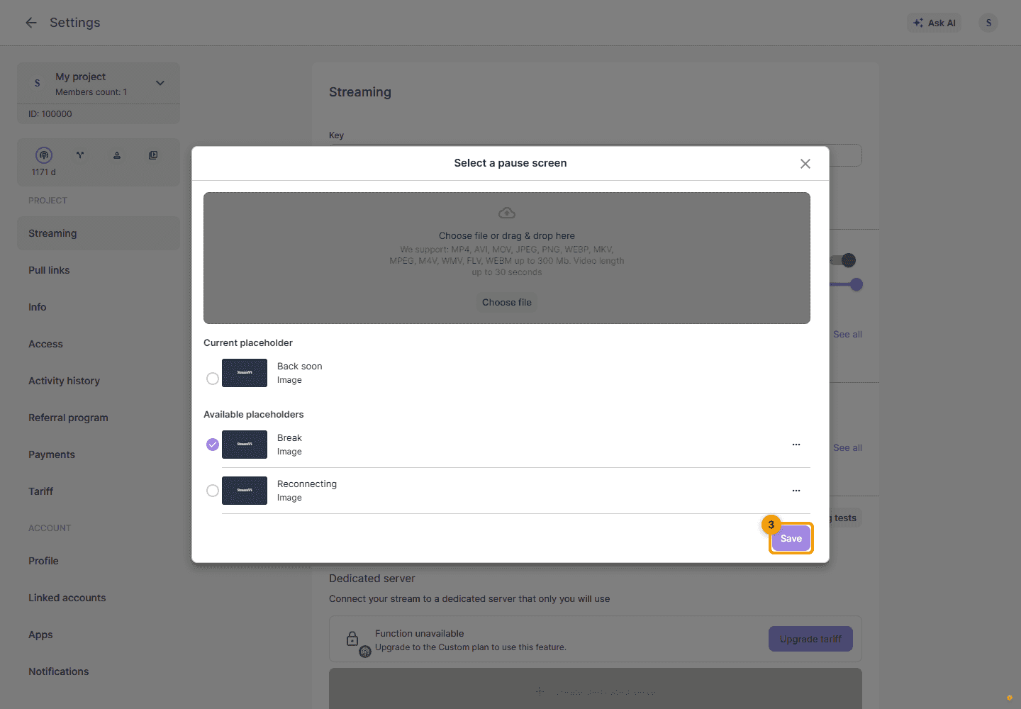 Add your own stream placeholder