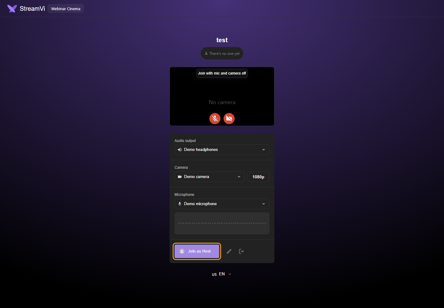 Choose your devices and join the webinar room in the English interface.
