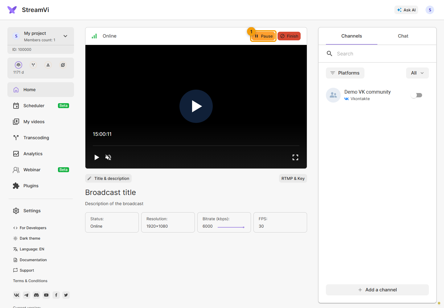 Pausing a stream. 1. Pause