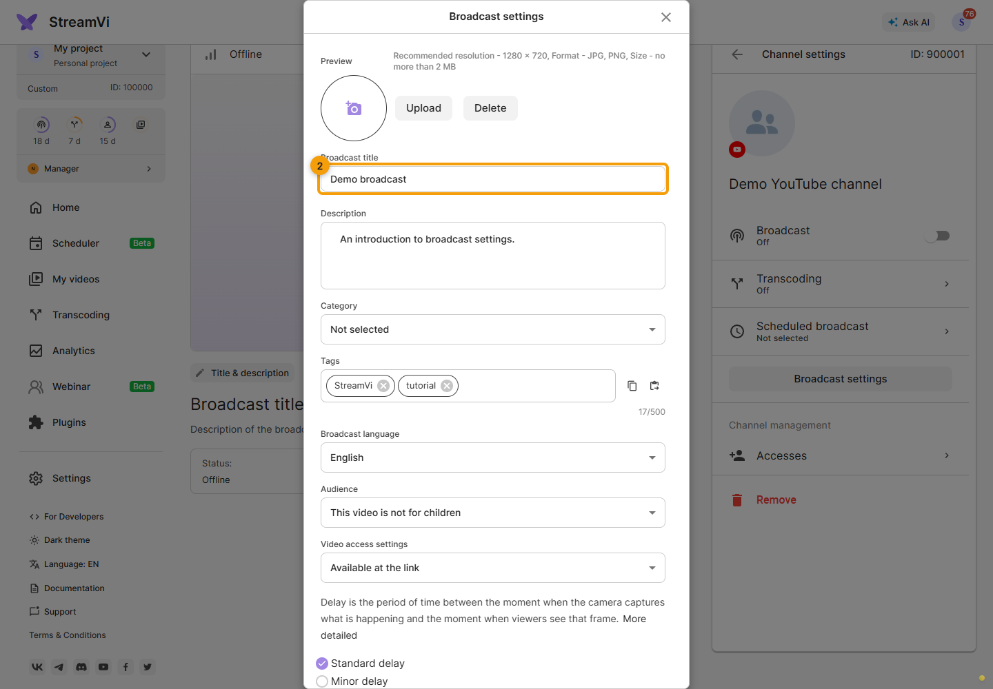 YouTube settings. 2. Enter a title