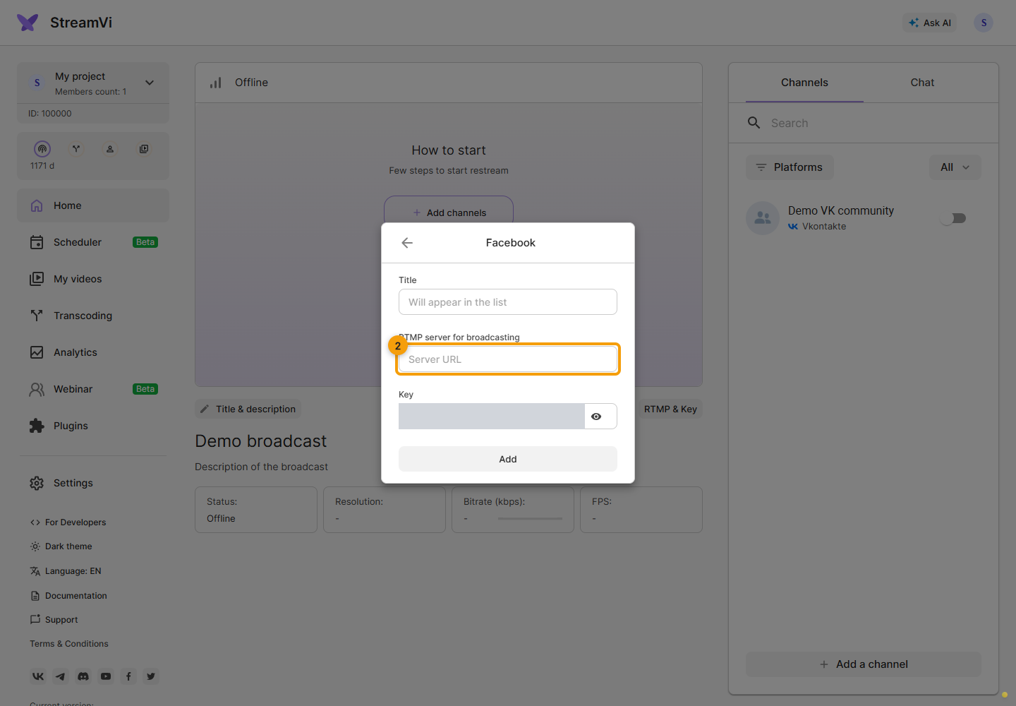 RTMP platforms. 2. paste the destination server address into RTMP server for broadcasting
