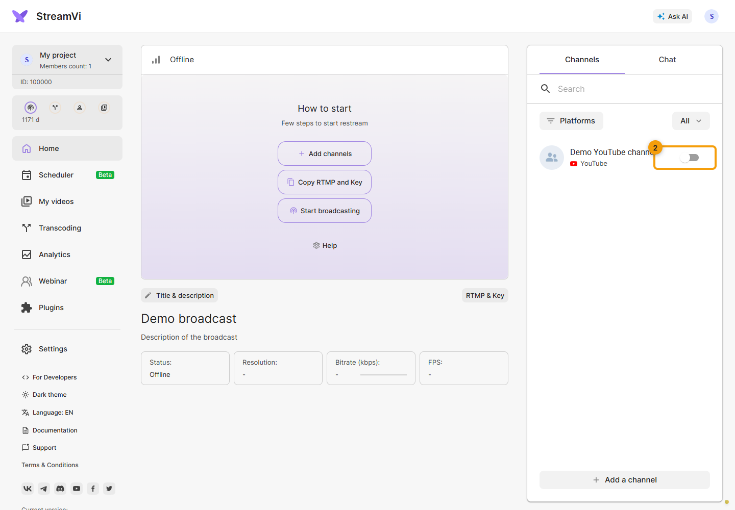 YouTube. 2. Enable the YouTube channel switch