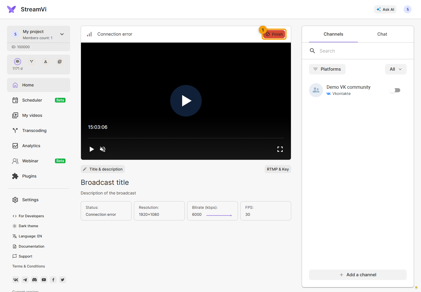 Disconnect protection. 1. use the stop button in the broadcast panel