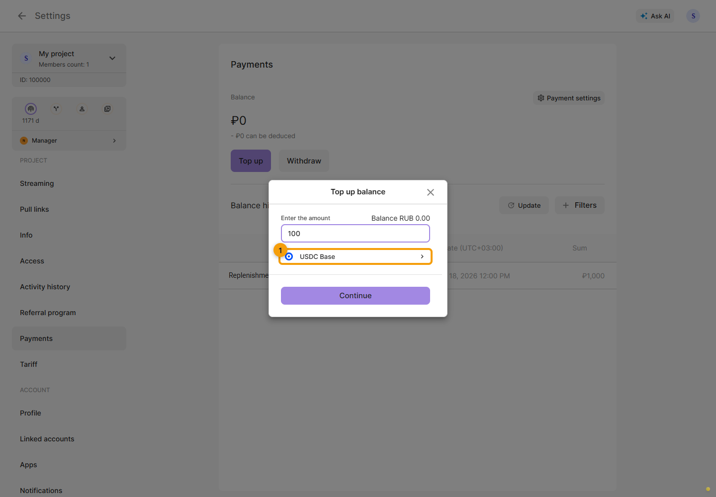 USDC Base. 1. check the selected payment method
