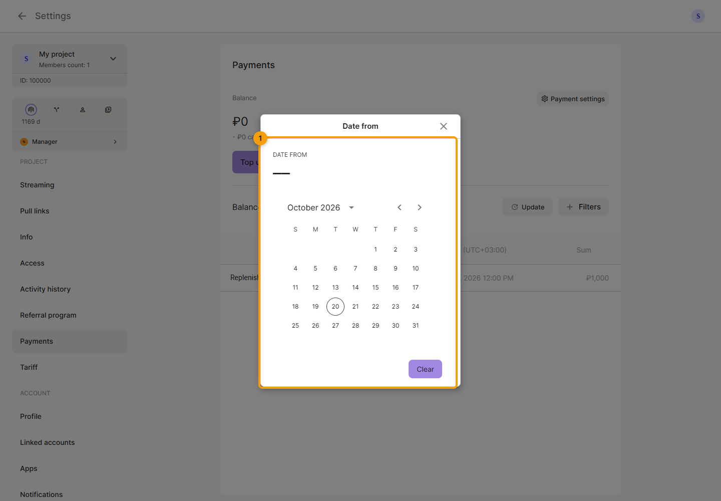 Payments. 1. Select a date in the calendar
