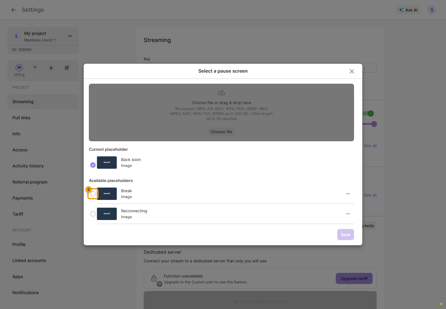 Placeholders. 2. select the required placeholder in the list