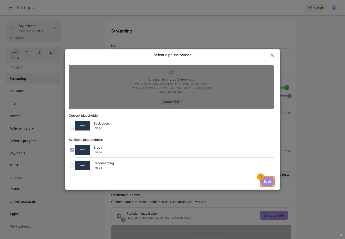Placeholders. 3. Click “Save”
