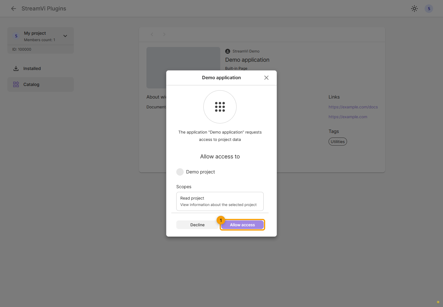 Plugins. 1. Allow access installs the plugin