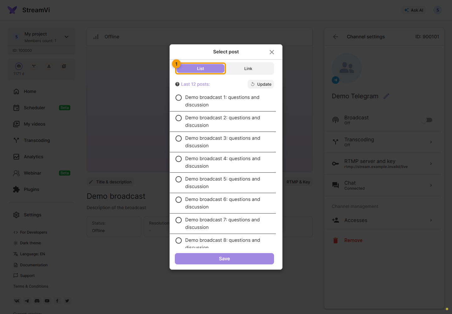 Message filter. 1. Select a post on the List tab
