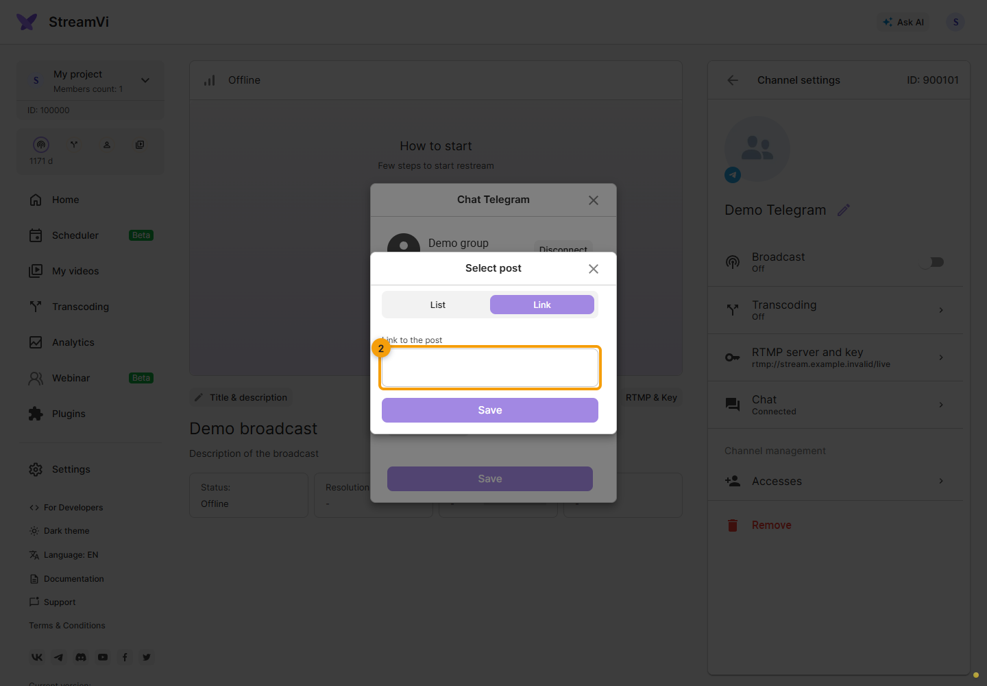 Message filter. 2. enter the link to the post from your Telegram group