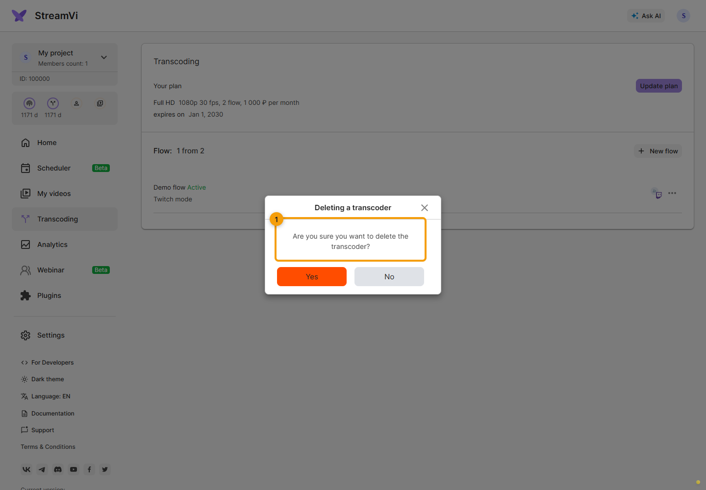 Configure transcoding. 1. Review the confirmation dialog
