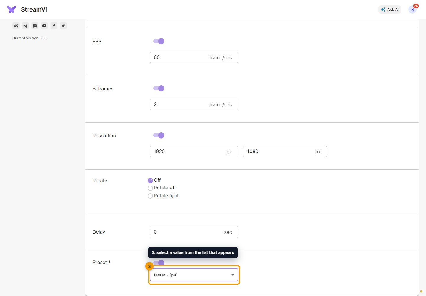 Configure transcoding. 3. select a value from the list that appears