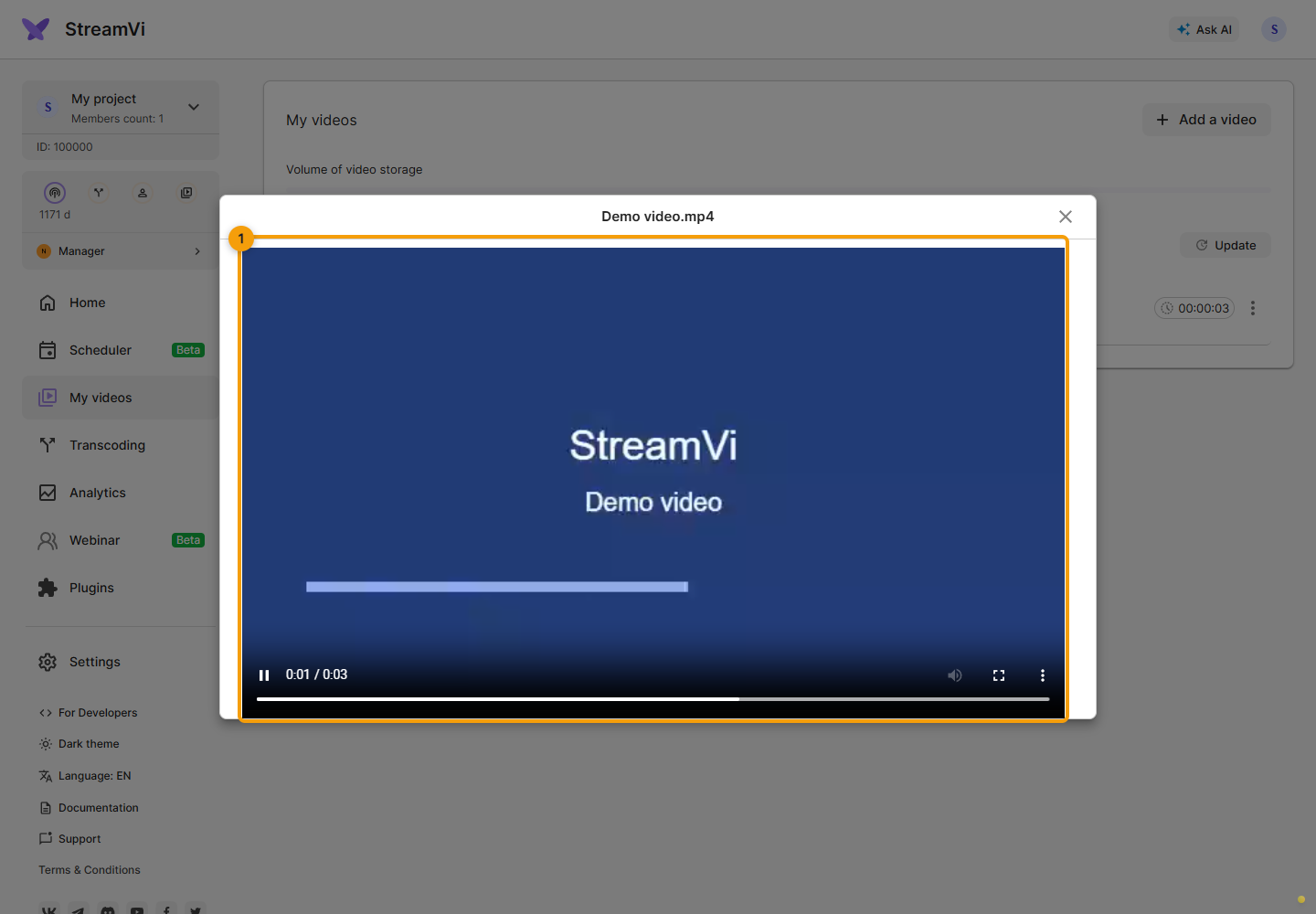 Videos. 1. preview player opens