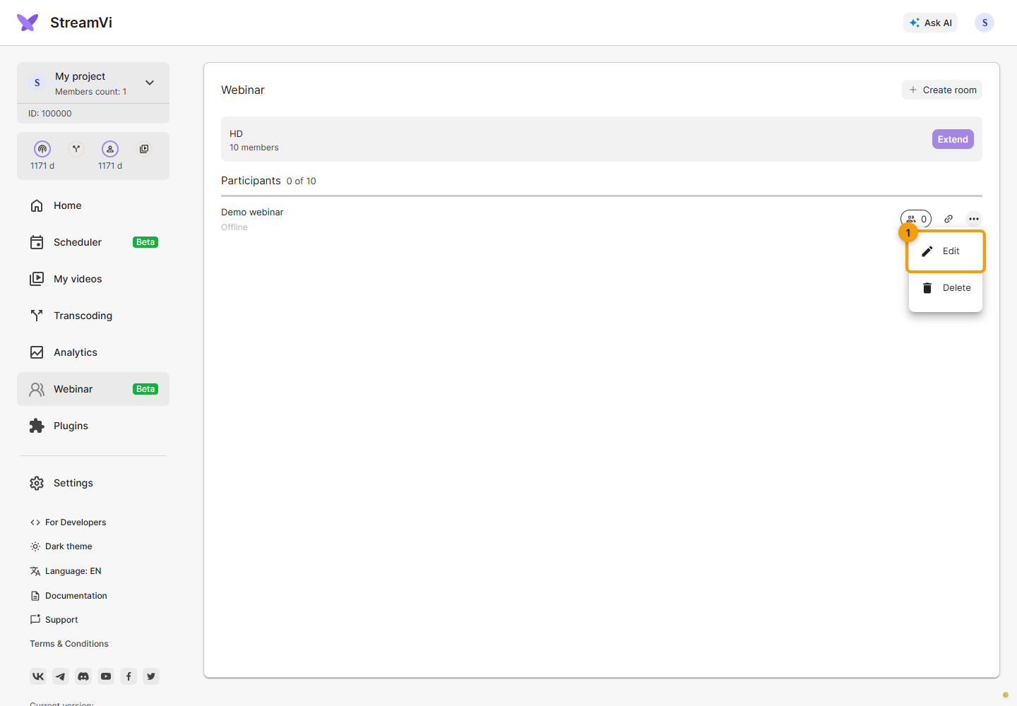 Webinars. 1. choose Edit
