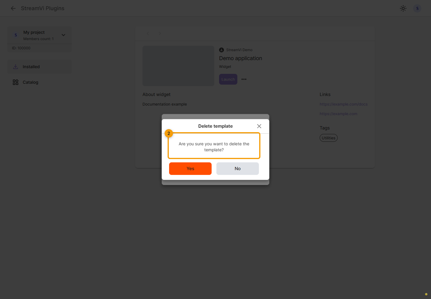 Widget templates. 2. Check the template deletion confirmation