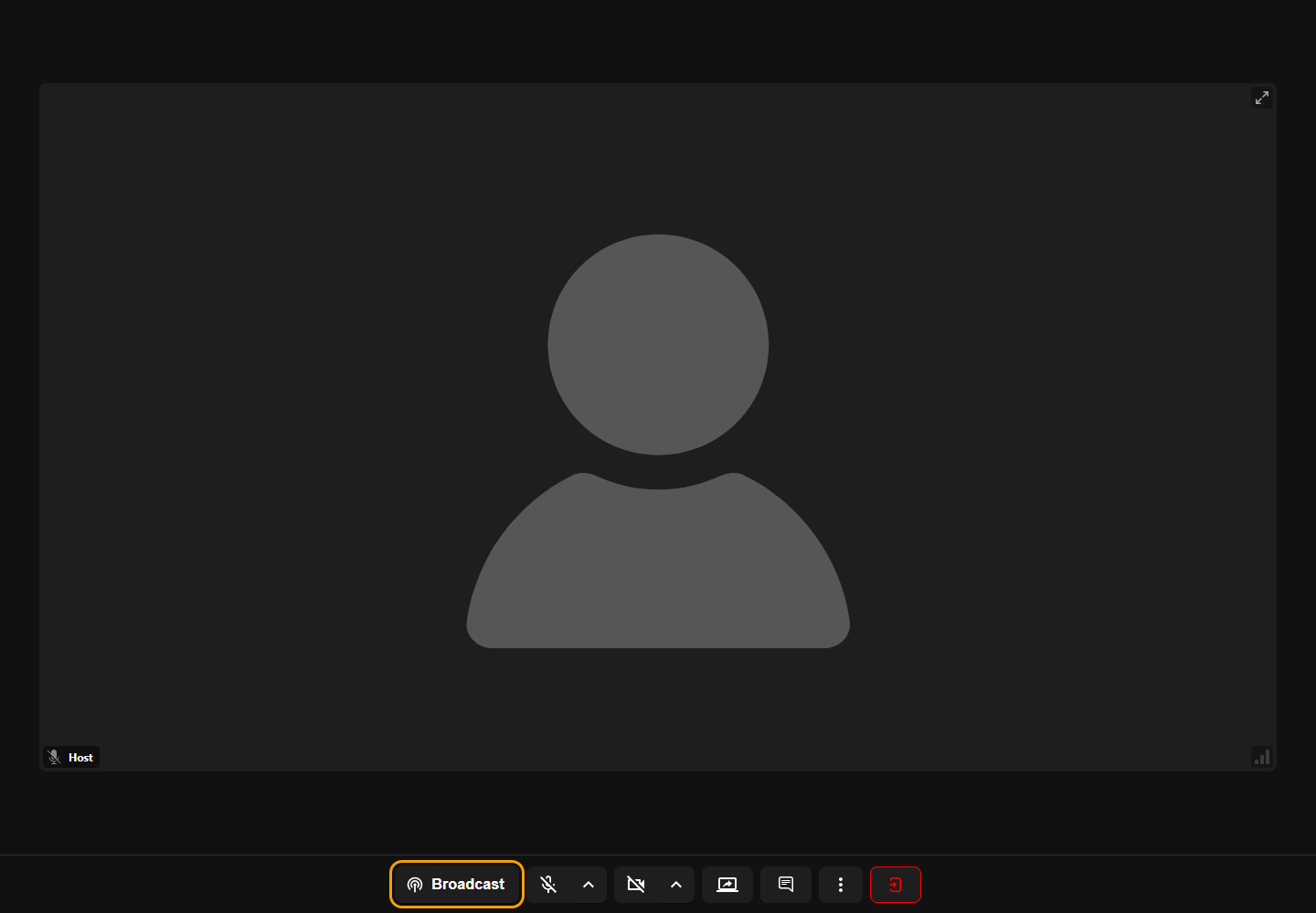 Broadcast button in the room's bottom toolbar