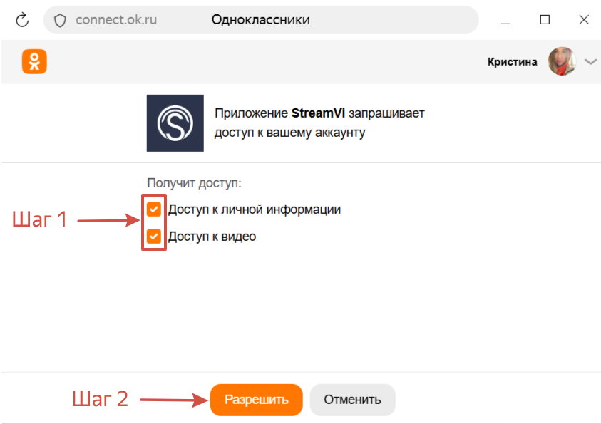 Разрешение доступа для StreamVi на стороне Одноклассников
