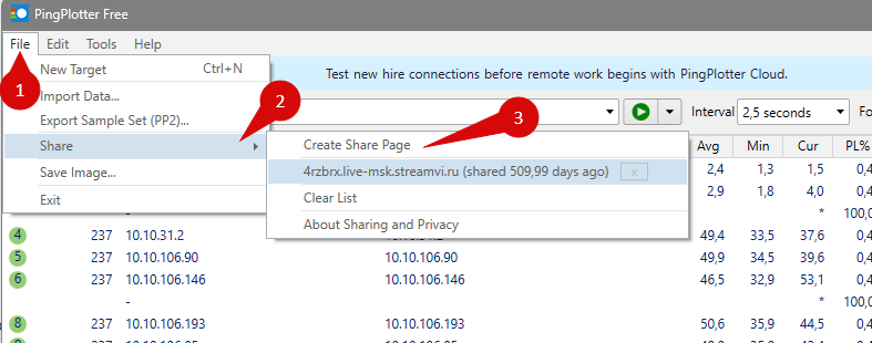 Creating a link to PingPlotter results